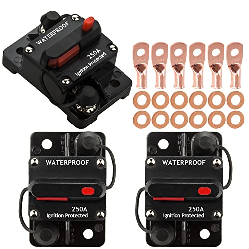 Hamolar 3 Pack 250A Circuit Breaker Manual Reset Fuse Holder for Car Audio and Amps Protection 12V-48V DC Reset Fuse - Image 1