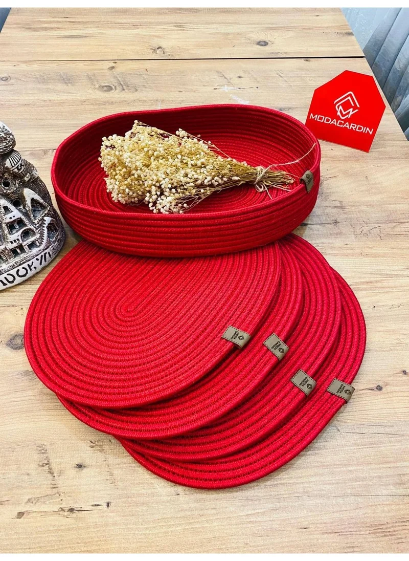 BDZ Deri BDZ Leather Wicker Jute Presentation Plate Coaster American Service Oval Service Plate and Basket 5 Pieces