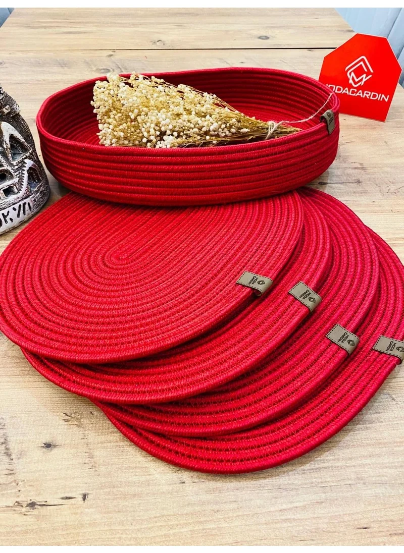 BDZ Deri BDZ Leather Wicker Jute Presentation Plate Coaster American Service Oval Service Plate and Basket 5 Pieces