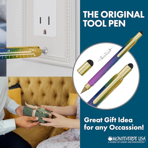 MONTEVERDE USA 9-in-1 Tool Ballpoint Pen in Rainbow – PVD-Coated Multifunctional Pen with Stylus, Screwdrivers, Level, and Ruler – Exclusive Collection, Great Gift for Men - Image 5