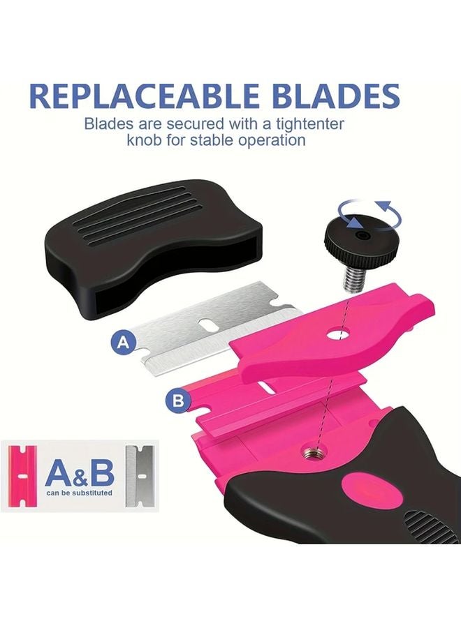 Pink Multifunctional Scraper Tool Set with 20 Blades for Paint Stickers Adhesives Removal - Image 4