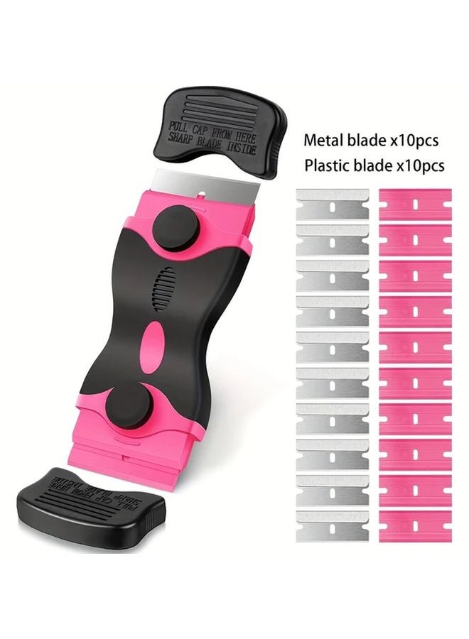 Pink Multifunctional Scraper Tool Set with 20 Blades for Paint Stickers Adhesives Removal - Image 1