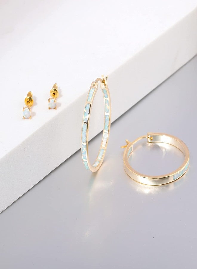 CiNily Opal Hoop Earrings,Women Jewelry Rhodium Plated/Rose Gold or Yellow Gold Plated Gemstone Big Hoop Earrings 32mm, 32 mm, Gold Plated, Created Opal - Image 3