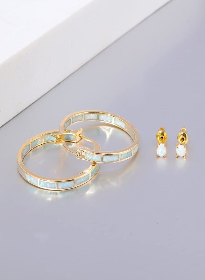 CiNily Opal Hoop Earrings,Women Jewelry Rhodium Plated/Rose Gold or Yellow Gold Plated Gemstone Big Hoop Earrings 32mm, 32 mm, Gold Plated, Created Opal - Image 4