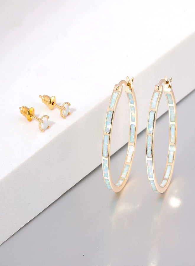 CiNily Opal Hoop Earrings,Women Jewelry Rhodium Plated/Rose Gold or Yellow Gold Plated Gemstone Big Hoop Earrings 32mm, 32 mm, Gold Plated, Created Opal - Image 5