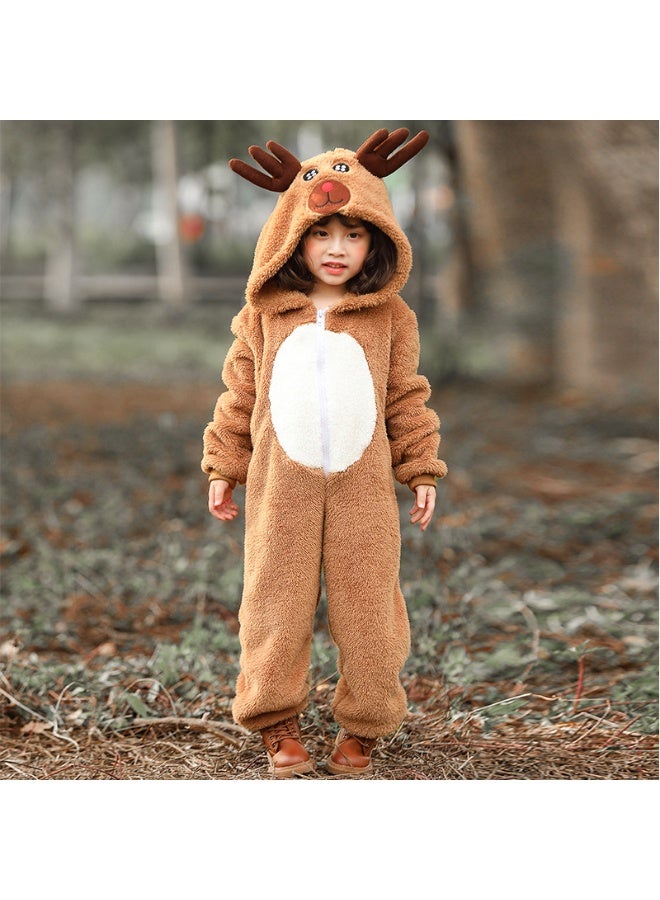 NIBEMINENT Parent-child animal costumes, Christmas reindeer and elk playing the role of coral velvet home parent-child outfits - Image 1