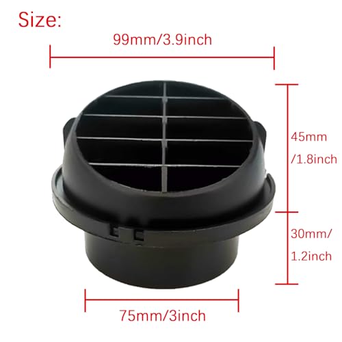 CYDZSW 75mm/3inch Diesel Engine Parking Heater Duct Vent Outlet,360° Rotatable Universal Warm AC Heat Air Conditioning Ducting Vent Outlet for Chinese Webasto Eberspacher Propex 2KW 5KW 8KW Heaters - Image 3