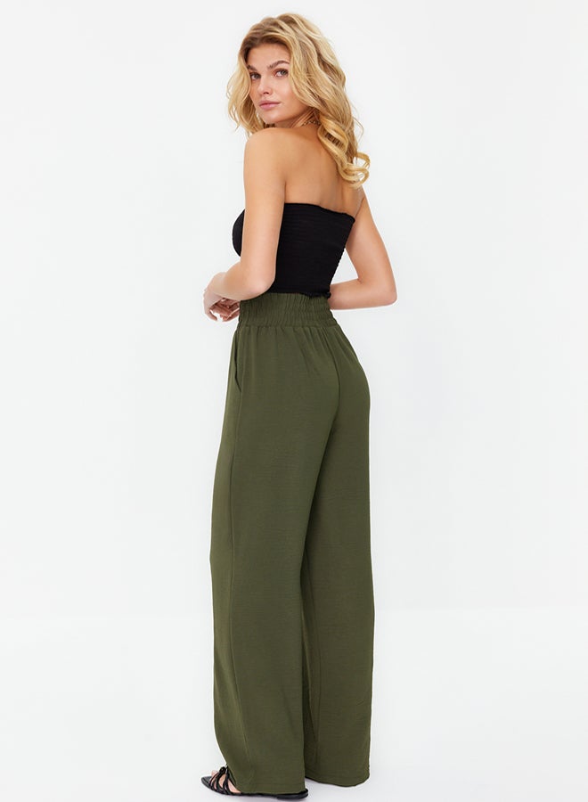 trendyol Olive Green Wide Leg/Wide Elastic Waist Woven Trousers - Image 2