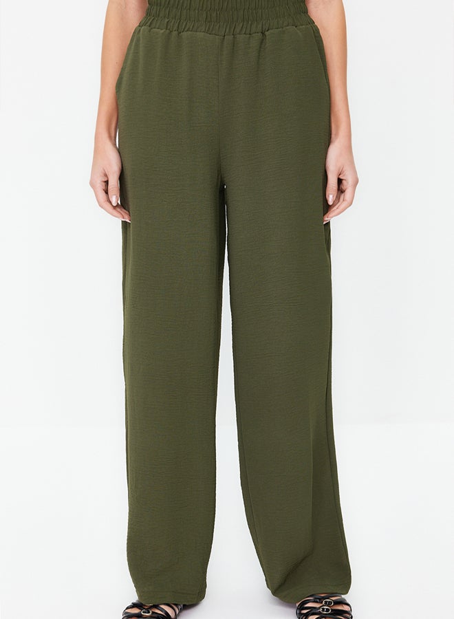 trendyol Olive Green Wide Leg/Wide Elastic Waist Woven Trousers - Image 4