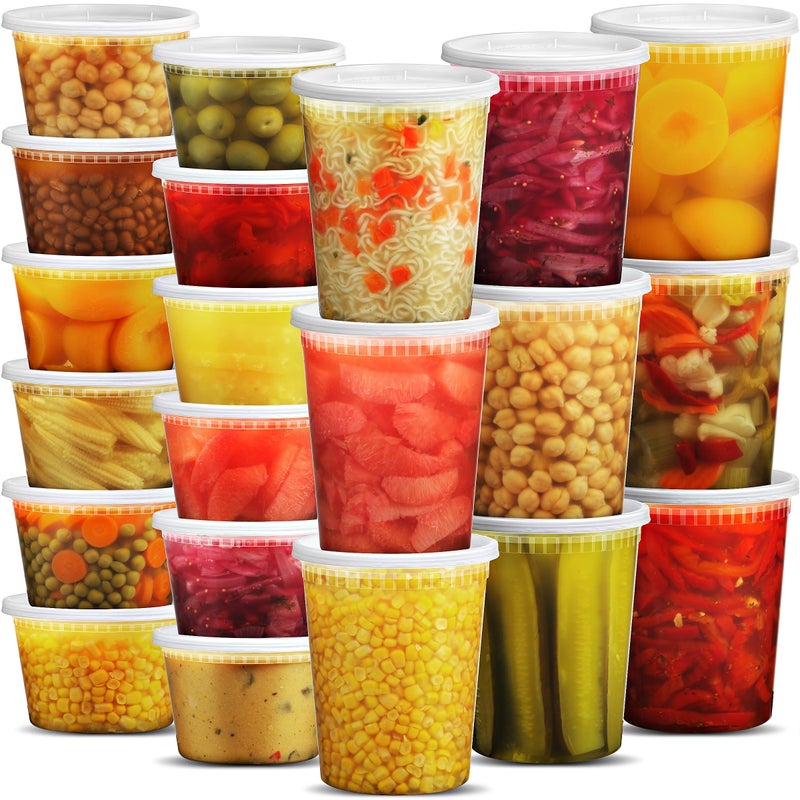 حاويات تخزين الطعام من JoyServe مع أغطية 48 مجموعة 2432 أونصة حجم ربع 2416 أونصة حجم بانت بلاستيك محكم الإغلاق لتحضير الوجبات خالية من BPA آمنة في غسالة الصحون والميكروويف