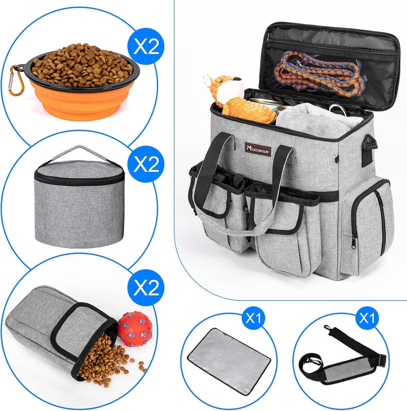 Modoker Dog Travel Organizer with 2 Collapsible Bowls for Supplies & Accessories, Airline Approved Dog Tote Pet Travel Bag with 2 Travel Food Container - Image 3