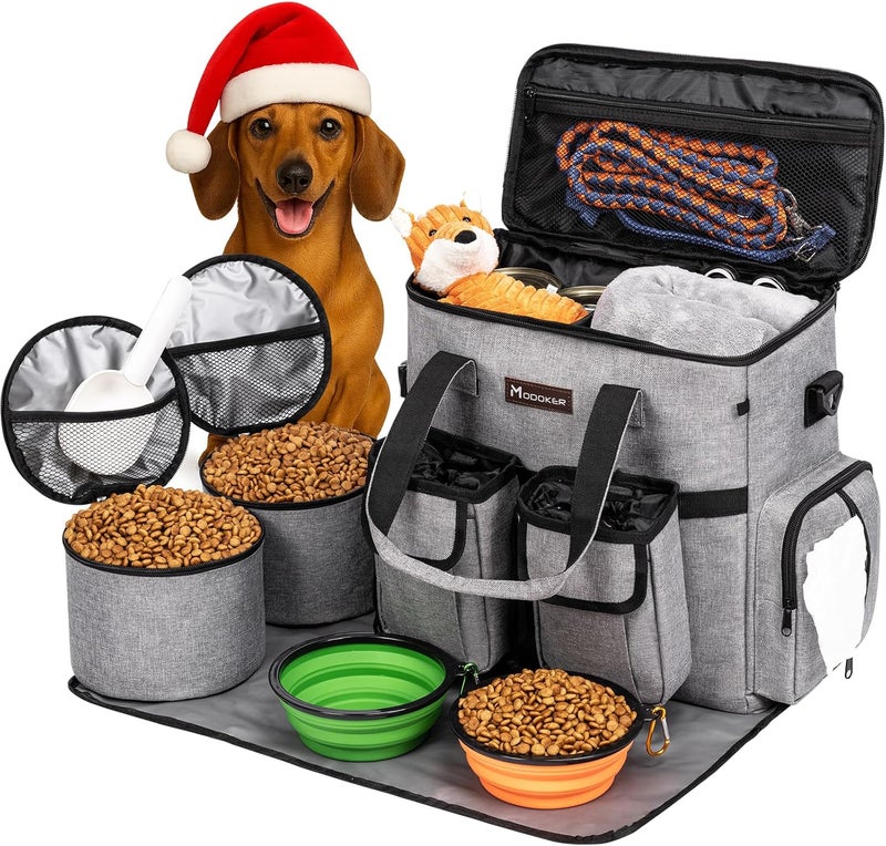 Modoker Dog Travel Organizer with 2 Collapsible Bowls for Supplies & Accessories, Airline Approved Dog Tote Pet Travel Bag with 2 Travel Food Container - Image 1