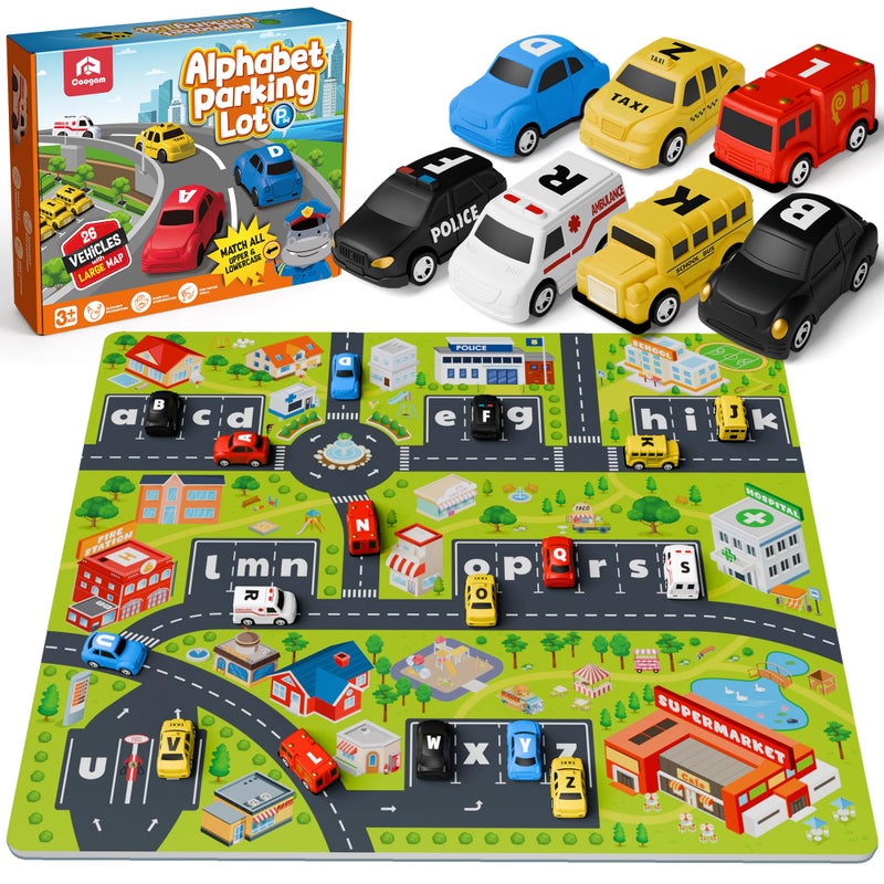 Coogam Alphabet Maze 26pcs Pull Back Car with Play Mat Preschool Letter Matching Game for 3 4 5 Years Old Montessori Educational Fine Motor Gift Toy for Toddler Kids - Image 2