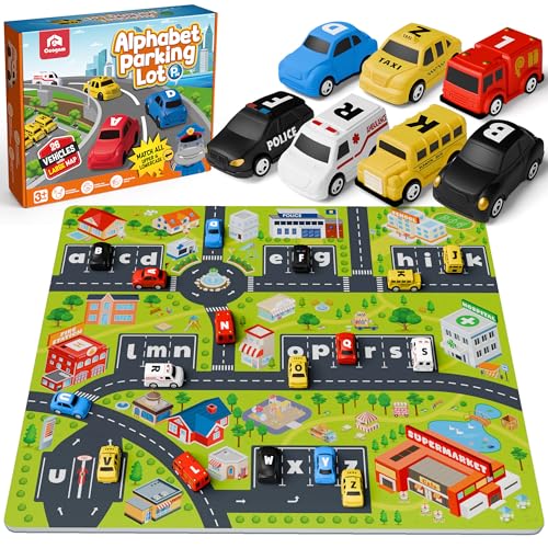 Coogam Alphabet Maze 26pcs Pull Back Car with Play Mat Preschool Letter Matching Game for 3 4 5 Years Old Montessori Educational Fine Motor Gift Toy for Toddler Kids - Image 1