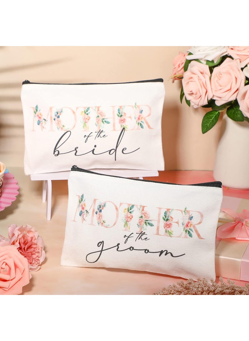 Reginary Reginary 2 Pieces Wedding Cosmetic Bags Mother of The Bride Makeup Bag Mother of Groom Canvas Floral Initial Print for Mom in Law Wedding Engagement GiftFlower  - Image 4