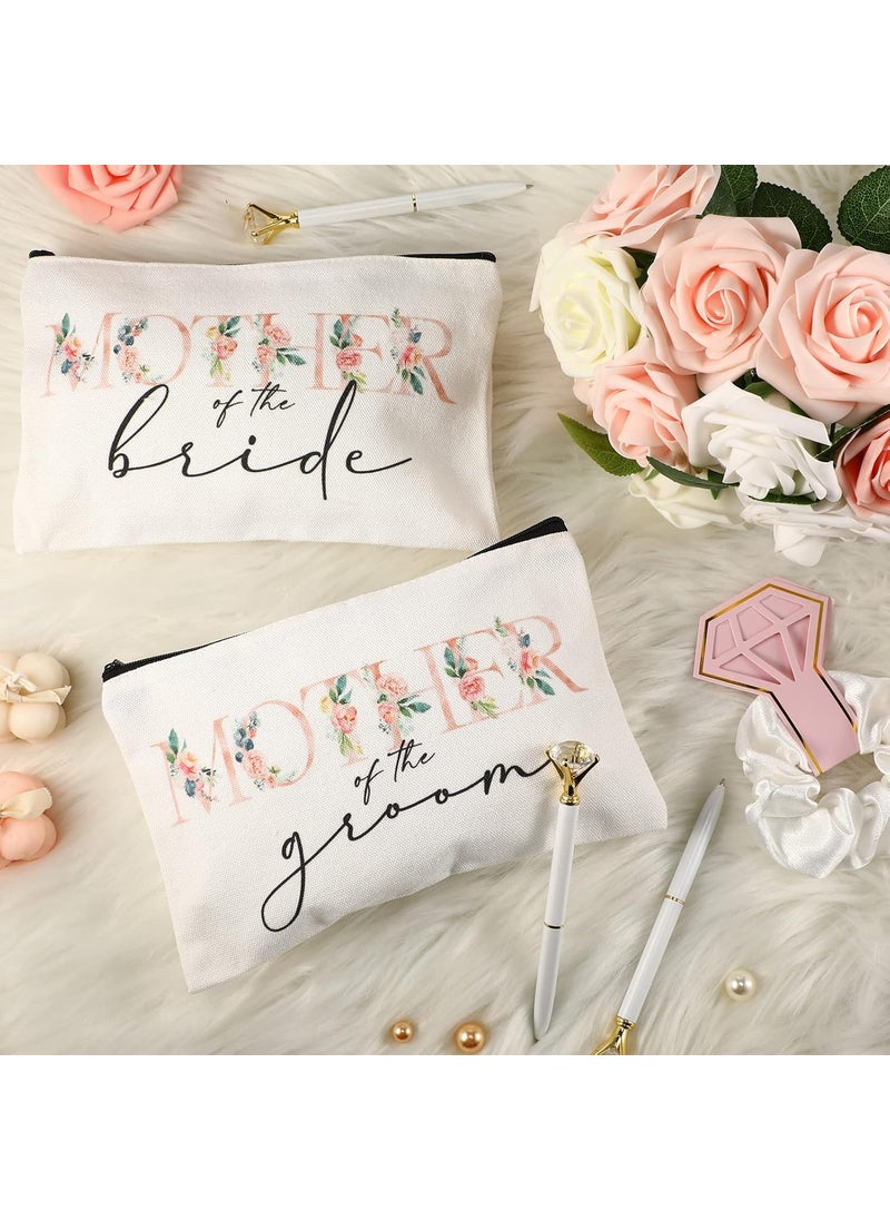 Reginary Reginary 2 Pieces Wedding Cosmetic Bags Mother of The Bride Makeup Bag Mother of Groom Canvas Floral Initial Print for Mom in Law Wedding Engagement GiftFlower  - Image 5