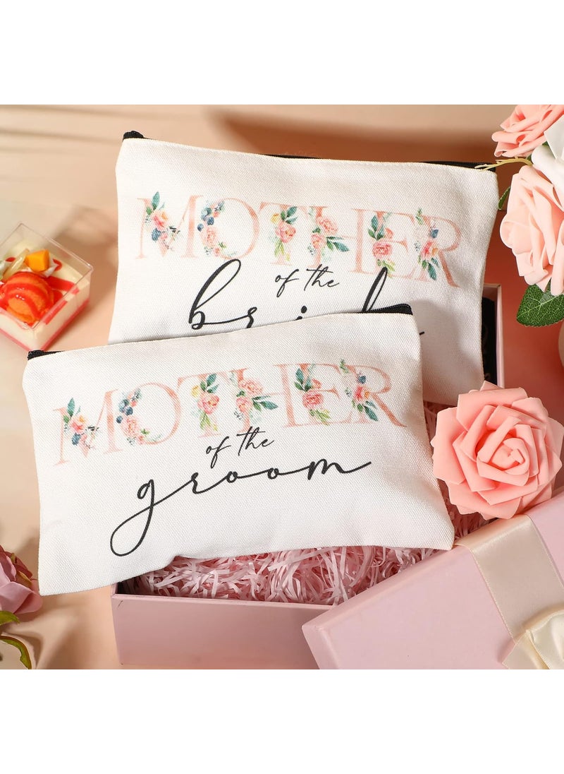 Reginary Reginary 2 Pieces Wedding Cosmetic Bags Mother of The Bride Makeup Bag Mother of Groom Canvas Floral Initial Print for Mom in Law Wedding Engagement GiftFlower  - Image 3
