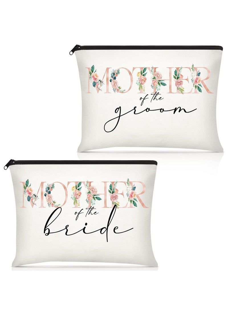 Reginary Reginary 2 Pieces Wedding Cosmetic Bags Mother of The Bride Makeup Bag Mother of Groom Canvas Floral Initial Print for Mom in Law Wedding Engagement GiftFlower  - Image 1