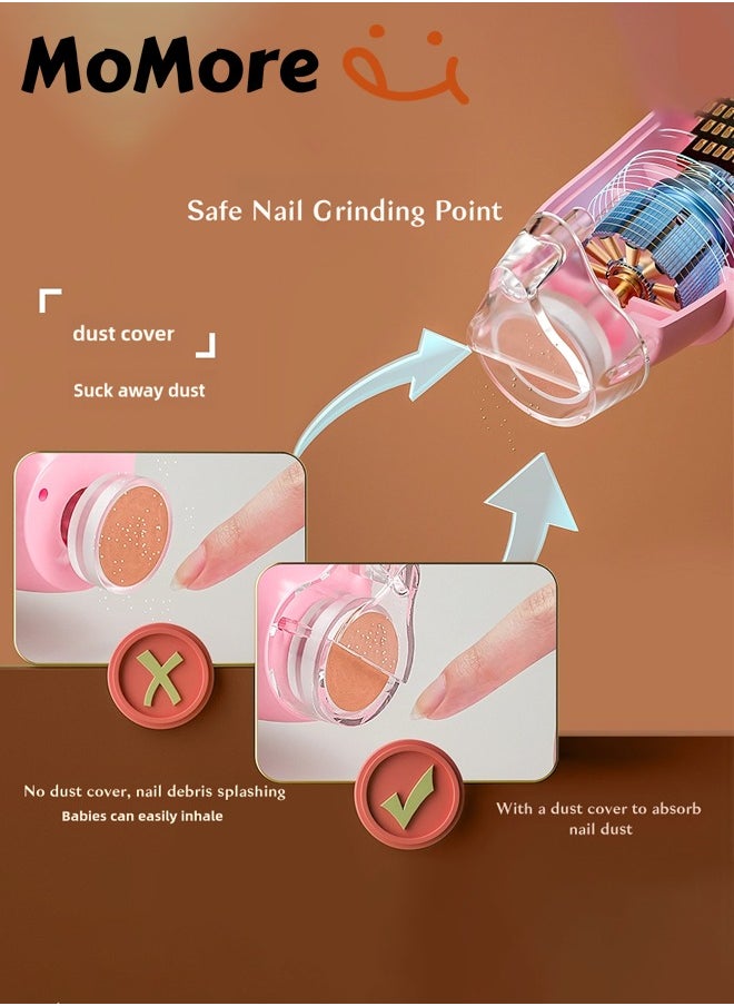 Momore Gentle Baby Electric Nail Trimmer With LED Light And Dust Cover, 6 Grinding Head Replacement Pads, Pink  - Image 3