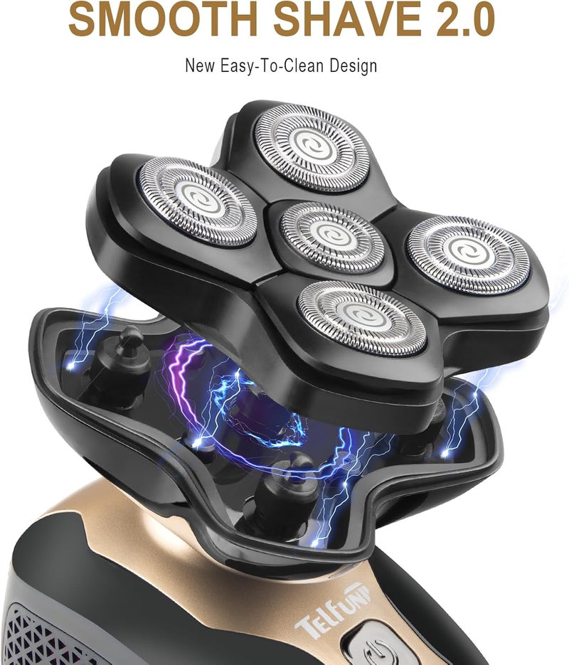 Telfun Upgrade Magnetic Head Shavers for Bald Men, Cordless & Comfort 5-in-1 Electric Razor - IPX7 Waterproof Wet/Dry Mens Grooming Kit - Easy Use Palm Shaver for a Smooth Bald Shave - Image 2