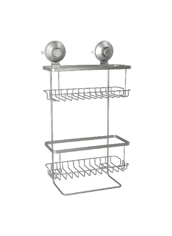 InterDesign - 2-Tier Push To Lock Suction Rust-Resistant Shower Caddy Silver 9.1 x 4.53 x 3.63 inch 23525ES - Image 1