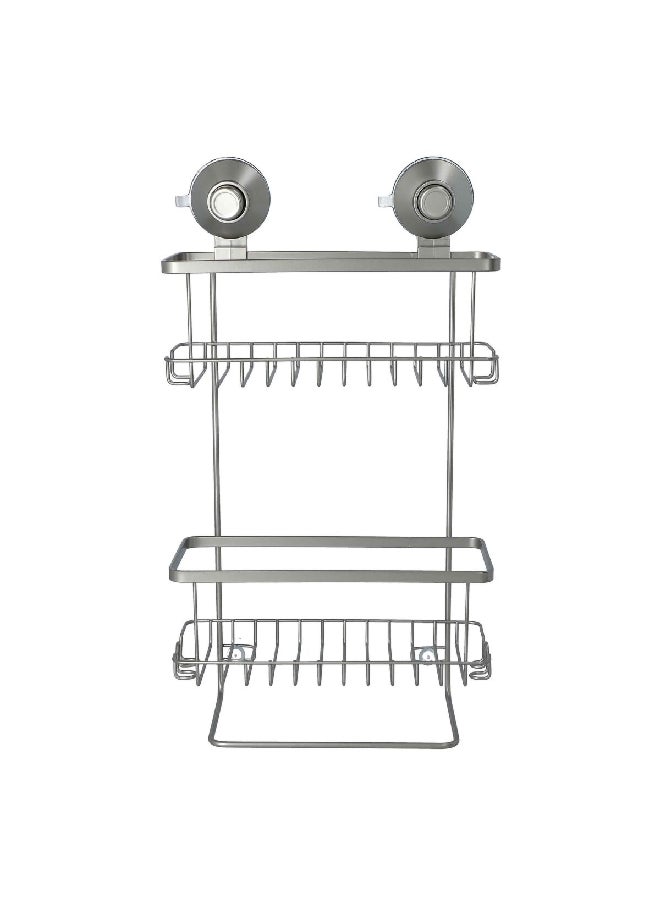 InterDesign - 2-Tier Push To Lock Suction Rust-Resistant Shower Caddy Silver 9.1 x 4.53 x 3.63 inch 23525ES - Image 1