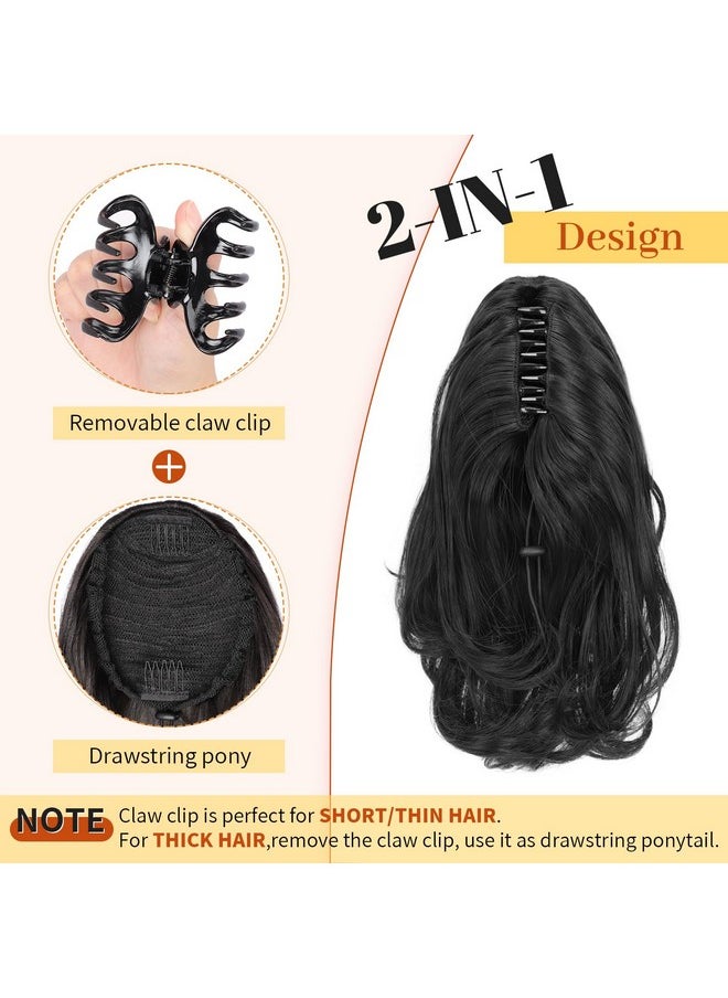 KooKaStyle - Ponytail Extension, 10" Short Claw Clip In Pony Tails Hair Extensions Curly Wavy Synthetic Drawstring Hairpieces For Women Black - Image 1
