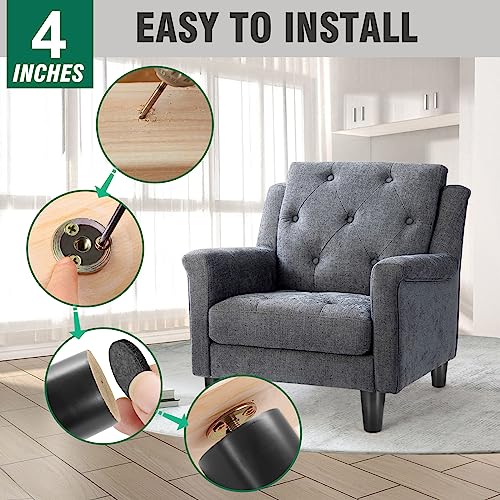 FoDau770 Black Rubber Wood Furniture Legs 4 Inches, Straight Tapered Wood Feet Mid Century Sofa Legs Set of 8, 5/16" UNC Furniture Feet for Cabinet Couch Dresser Chair Ottoman Table - Image 5