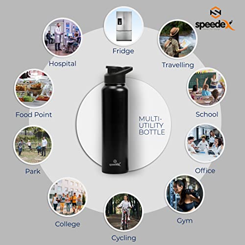 Speedex Stainless Steel Black Water Bottle 1 Ltr with Sipper Cap – Leak-Proof, Lightweight, Durable | For Kids, Adults, Office, School, and Travel Use (1000 ml) - Image 2