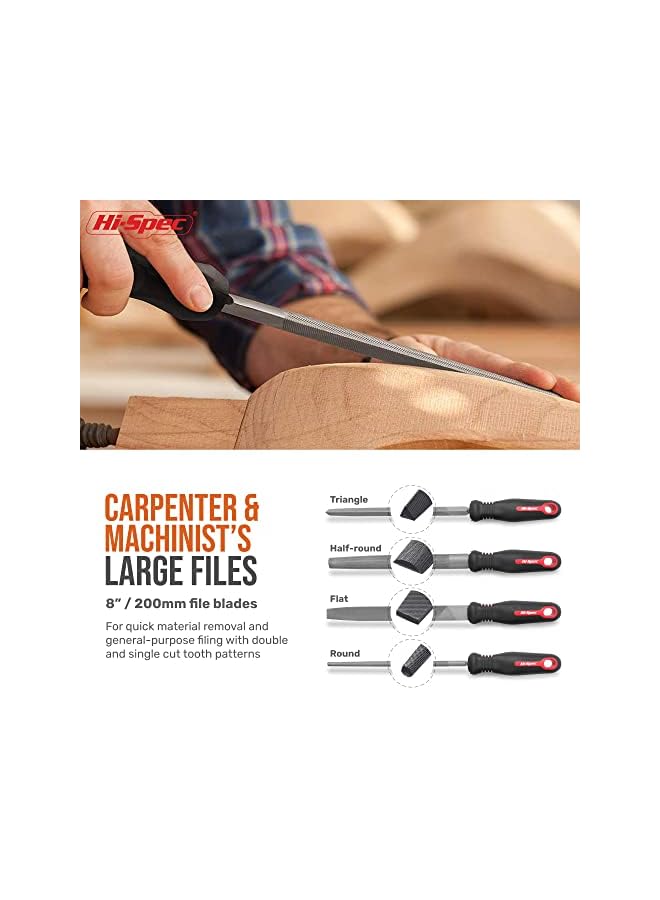 Hi-Spec 17 Piece Carbon-Steel Hand & Needle File Tool Set. 4 Piece Large Flat, Half-Round, Round & Triangle & 12 Piece Fine Micro Needle Files for DIY Craftwork, Metal & Wood Flat File - Image 4