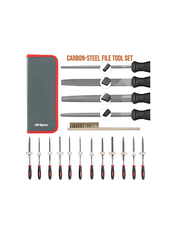 Hi-Spec 17 Piece Carbon-Steel Hand & Needle File Tool Set. 4 Piece Large Flat, Half-Round, Round & Triangle & 12 Piece Fine Micro Needle Files for DIY Craftwork, Metal & Wood Flat File - Image 3