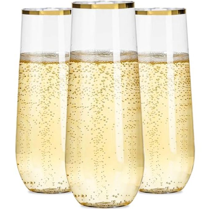 Ciaell 24 Pack Gold Plastic Champagne Flutes - 9 Oz Disposable Champagne Glasses - Stemless Mimosa Glass for Parties & Weddings & Birthdays - Image 1