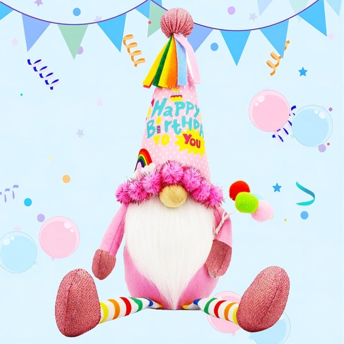 BIRTHDAY GNOME PLUSH PINK BIRTHDAY GIFTS FOR WOMEN HAPPY BIRTHDAY GNOMES GIFTS FOR MOM SISTERS DAUGHTER GIRLS KIDS BEST FRIEND HER LARGE BIRTHDAY GNOME PARTY TIERED TRAY TABLE DECOR