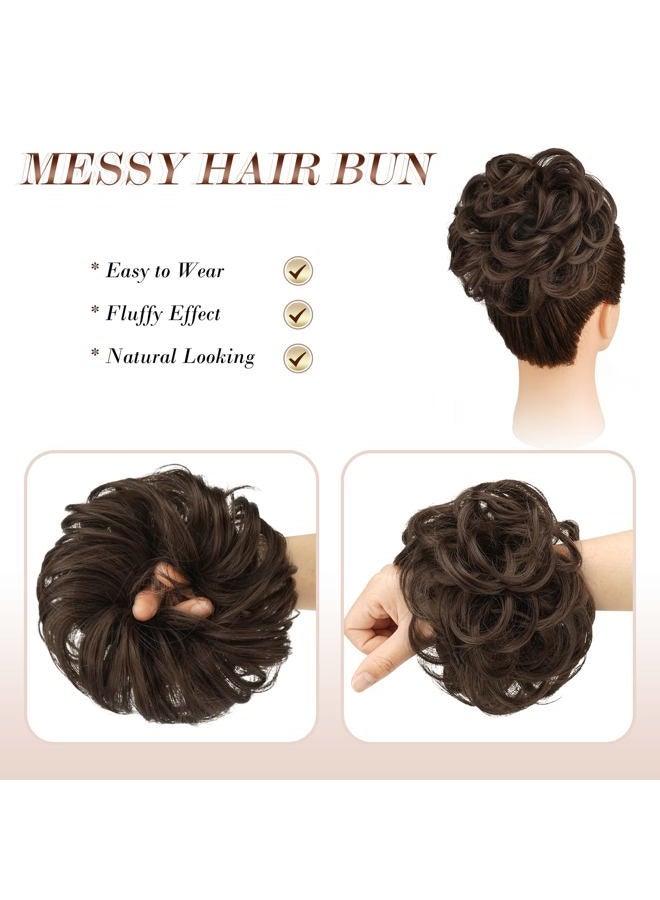 FESHFEN Messy Bun Hair Piece - Elastic Wavy Curly Hair Bun Scrunchies Extensions Synthetic Chignon Hairpieces for Women Girls, Medium Chestnut Brown 1 PCS - Image 3