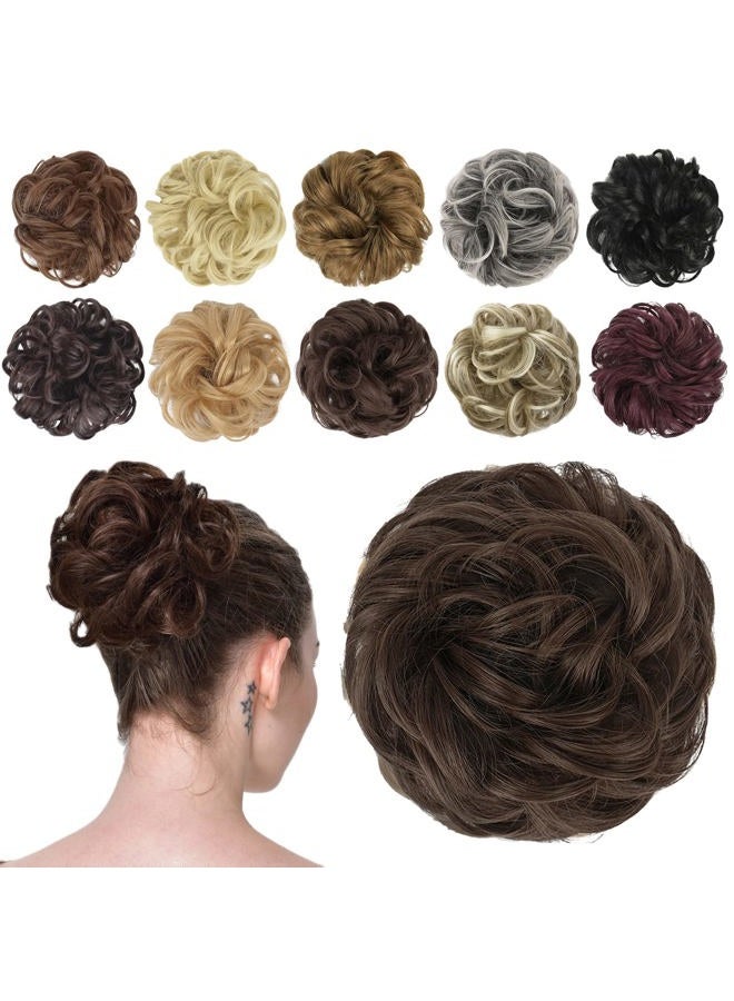 FESHFEN Messy Bun Hair Piece - Elastic Wavy Curly Hair Bun Scrunchies Extensions Synthetic Chignon Hairpieces for Women Girls, Medium Chestnut Brown 1 PCS - Image 1