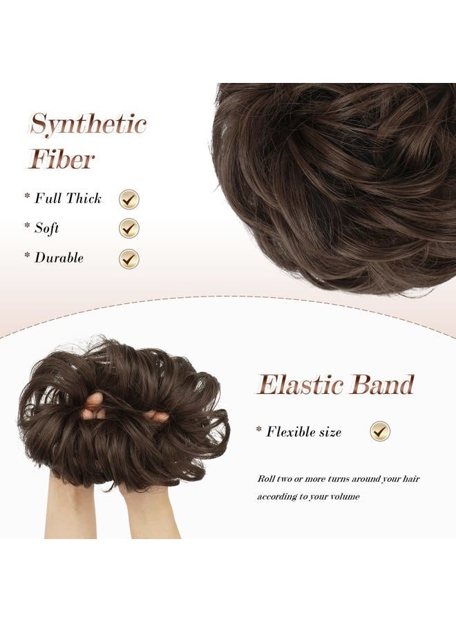 FESHFEN Messy Bun Hair Piece - Elastic Wavy Curly Hair Bun Scrunchies Extensions Synthetic Chignon Hairpieces for Women Girls, Medium Chestnut Brown 1 PCS - Image 4
