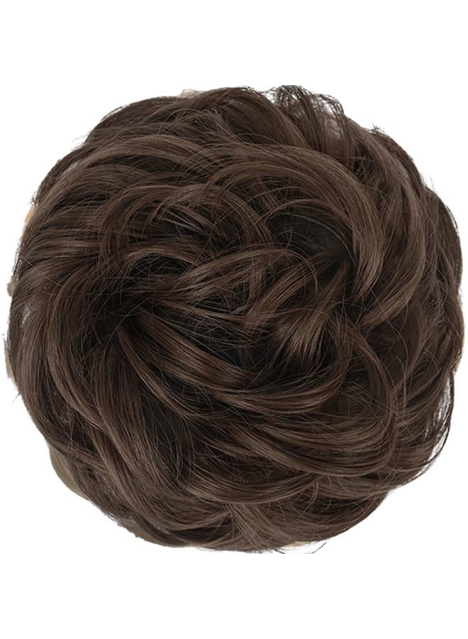 FESHFEN Messy Bun Hair Piece - Elastic Wavy Curly Hair Bun Scrunchies Extensions Synthetic Chignon Hairpieces for Women Girls, Medium Chestnut Brown 1 PCS - Image 2