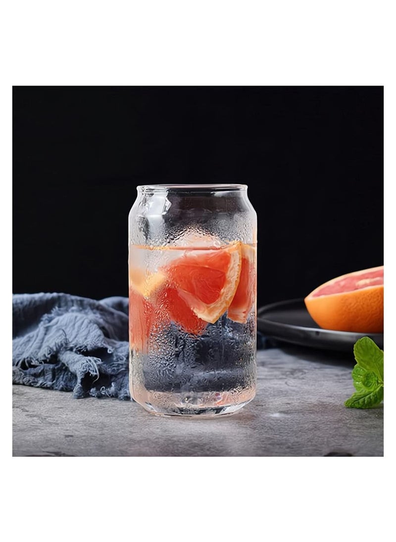 SYOSI - Glass Cans, Can Shaped Glass Cups Transparent Water Cup Juice Drinking Cups with Glass Straw for Any Drink and Any Occasion, 500 ml - Image 1