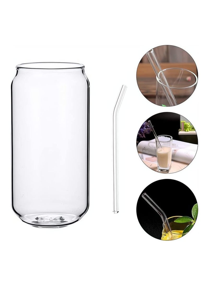 SYOSI - Glass Cans, Can Shaped Glass Cups Transparent Water Cup Juice Drinking Cups with Glass Straw for Any Drink and Any Occasion, 500 ml - Image 1