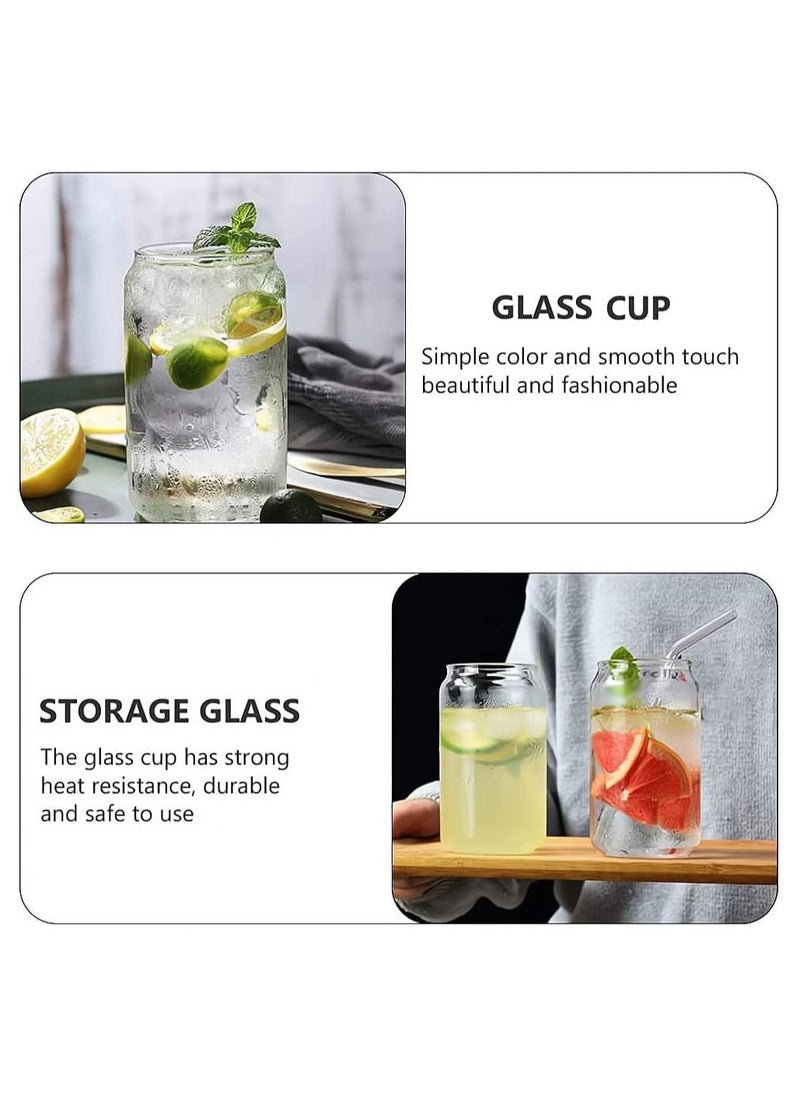 SYOSI - Glass Cans, Can Shaped Glass Cups Transparent Water Cup Juice Drinking Cups with Glass Straw for Any Drink and Any Occasion, 500 ml - Image 1