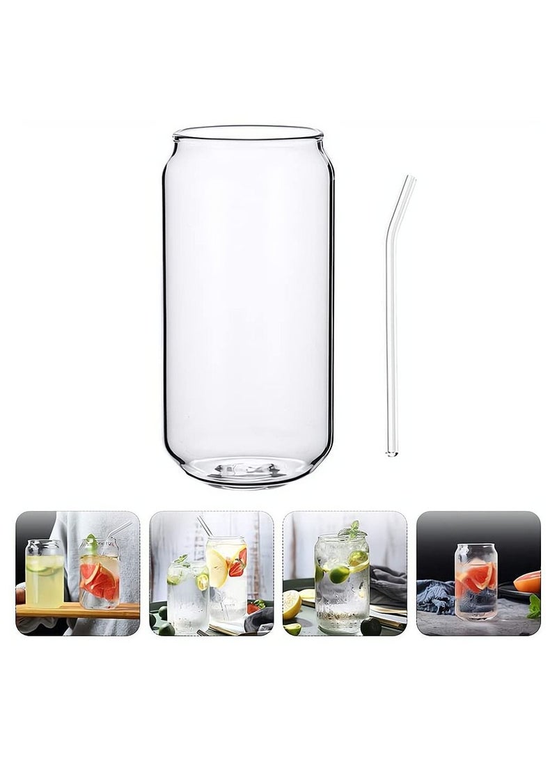 SYOSI - Glass Cans, Can Shaped Glass Cups Transparent Water Cup Juice Drinking Cups with Glass Straw for Any Drink and Any Occasion, 500 ml - Image 1