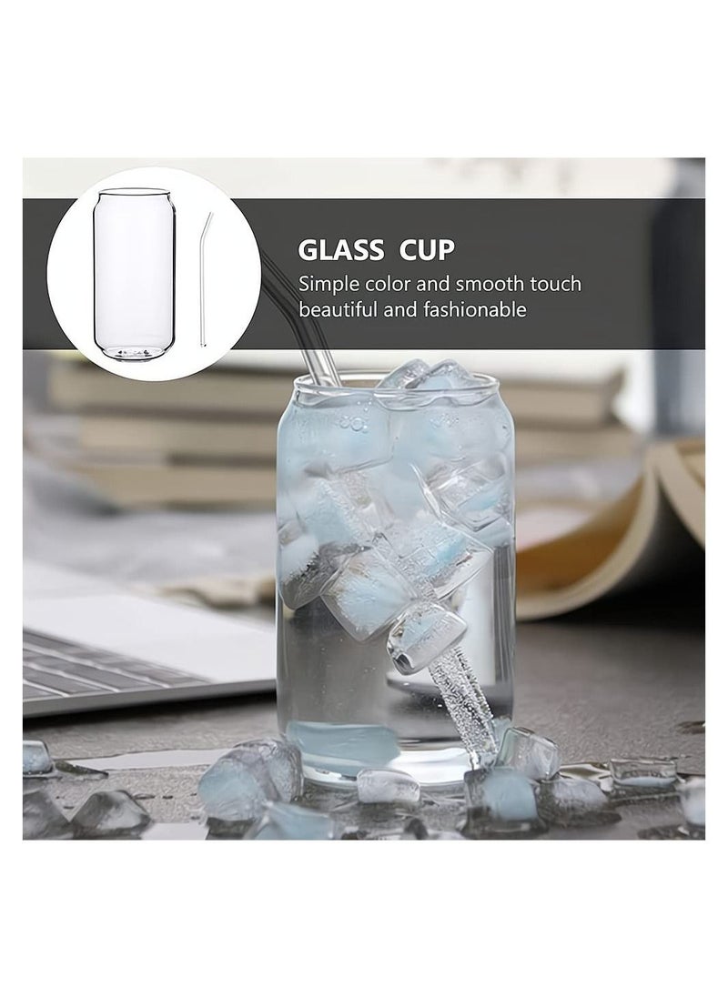 SYOSI - Glass Cans, Can Shaped Glass Cups Transparent Water Cup Juice Drinking Cups with Glass Straw for Any Drink and Any Occasion, 500 ml - Image 1