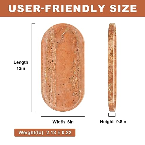 Koville Turkish Natural Travertine Tray, 12"x6" Vanity Decorative Marble Wabi Sabi Decor for Home, Countertop Organizer, Catchall for Perfume, Candles, Jewelry Dish - Image 3