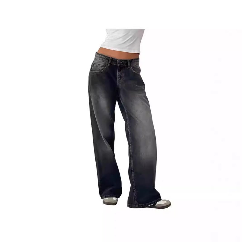Women's American Retro Low-Rise Washed Straight-Leg Non-Stretch Jeans for Autumn Streetwear - Image 4