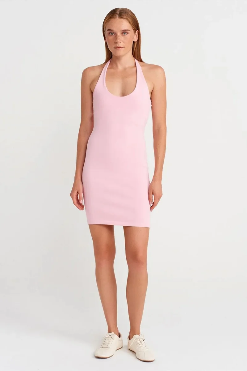 Dilvin Blush Pink DILVIN Ribbed Bodycon Mini Dress for Women | Best Price UAE