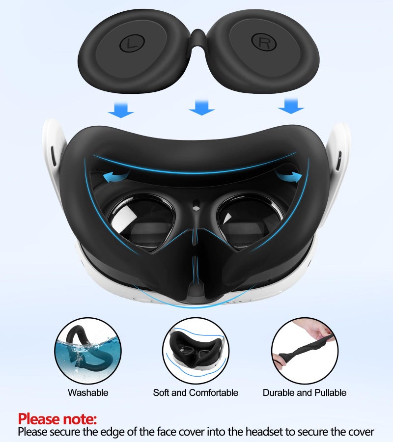 YRXVW مجموعة غطاء سيليكون متوافقة مع ميتا أوكولوس/كويست 3، ملحقات VR غطاء واقي تشمل مقابض التحكم، غطاء رأس أمامي وغطاء وجه، غير متوافق مع كويست 3S (أسود) - Image 5