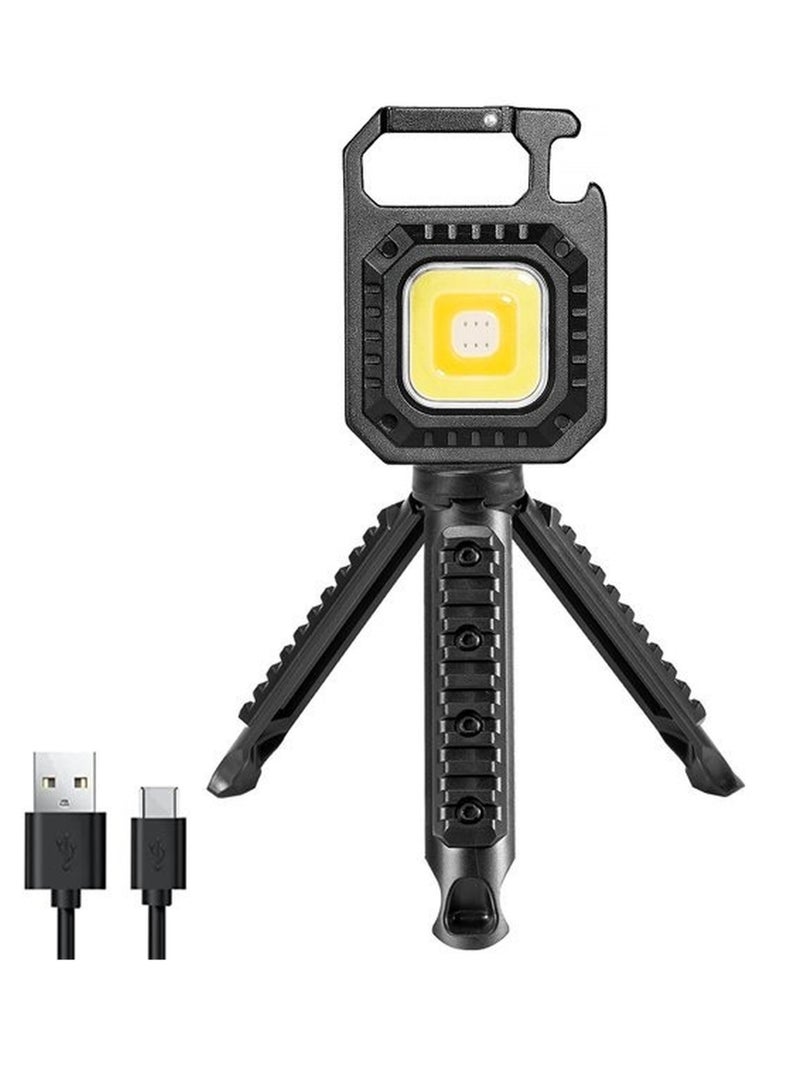 COB Keychain Lights Mini LED Flashlight Magnetic Pocket Lights 800 Lumens 7 Light Modes USB Rechargeable Small Light Folding Bracket Bottle Opener for Fishing Walking Camping - Image 1