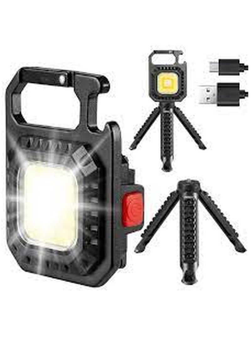 COB Keychain Lights Mini LED Flashlight Magnetic Pocket Lights 800 Lumens 7 Light Modes USB Rechargeable Small Light Folding Bracket Bottle Opener for Fishing Walking Camping - Image 2