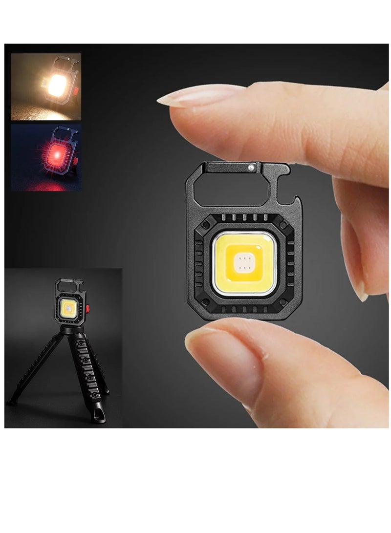 COB Keychain Lights Mini LED Flashlight Magnetic Pocket Lights 800 Lumens 7 Light Modes USB Rechargeable Small Light Folding Bracket Bottle Opener for Fishing Walking Camping - Image 3