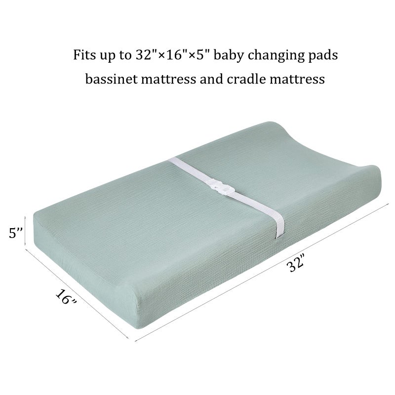 QUENESS Muslin Changing Pad Cover for Baby Boys Girls, Ultra Soft Breathable Diaper Changing Table Pad Cover, Neutral Fitted Changing Pad Sheets - Image 3